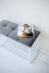 Банкетка для взуття 60*30, колір металу білий, велюр 107005 фото