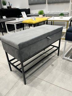 Банкетка 60*30 см з нішею/кришка з прямими кутами / середня поличка, велюр Mal67, метал чорний 10701557 фото
